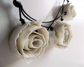 Necklace - Three  White  Porcelain Roses a Fresh Necklace from Italy - Limoges Porcelain