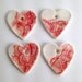 4 Red Laced Hearts - Limoges Porcelain Pendants Red
