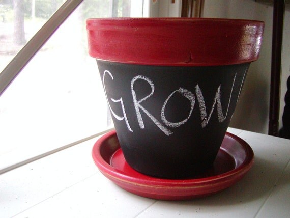 THE ORIGINAL...Large Flower Pot Red and Chalkboard by moxiesisters