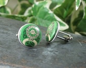 Upcycled Jewelry - Authentic June 1938 United Auto Workers Green Pinbacks Converted into Cufflinks - Unique, Rare, Great Gift Idea