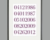 Important Dates Print Family Special Dates 8 x 10