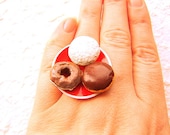 Kawaii Cute Japanese Ring Donuts Red Plate Miniature Food Jewelry