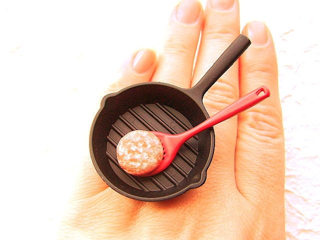 Cute Japanese Ring Cooking A Hamburger Patty Miniature Food Jewelry