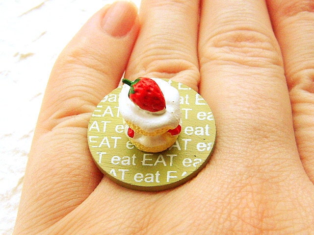 Strawberry Cake Ring Miniature Food Jewelry  Eat Shortcake