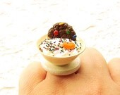 Kawaii Food Ring Vanilla Ice Cream Big Chocolate Cookie Miniature Food Jewelry