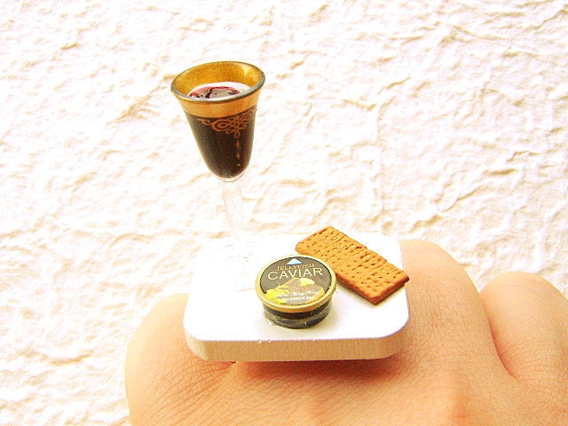 Wine Ring Miniature Food Jewelry Caviar Cracker