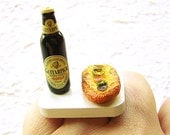 Beer Ring Miniature Food Jewely  Beer And Pizza