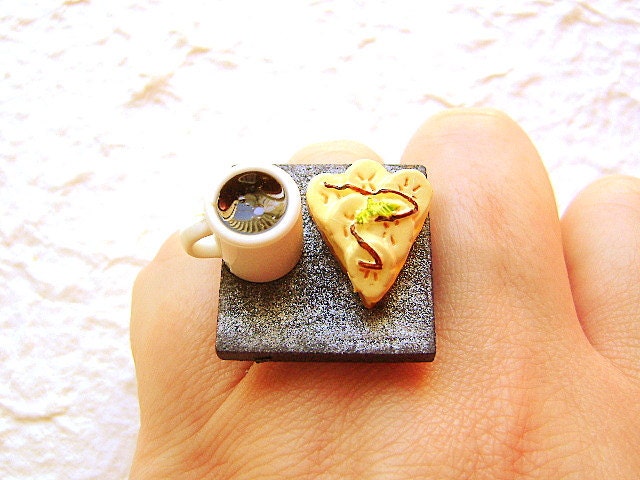 Coffee Ring  Banana Pie Miniature Food Jewelry
