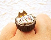 Cute Cat Ring Chocolate Ice Cream Miniature Food Jewelry