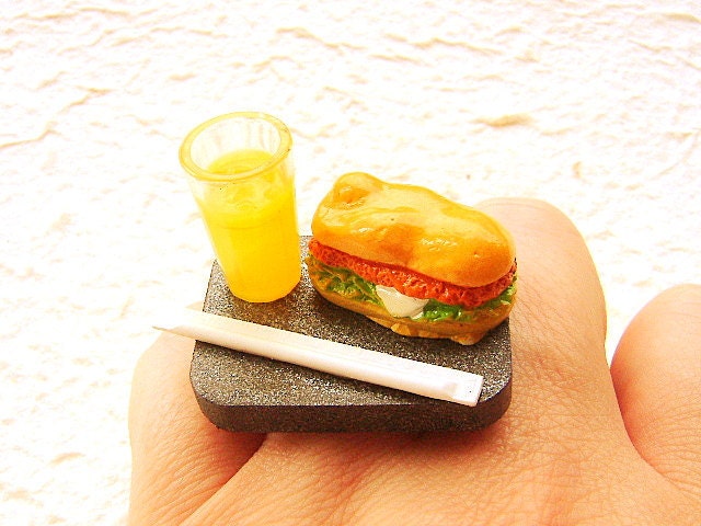 Kawaii Food Ring Orange Soda Sandwich  Miniature Food Jewelry