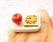 Kawaii Food Ring Red Apple Peanut Butter Toast Miniature Food Jewelry