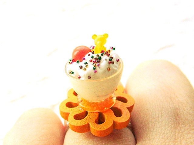 Kawaii Food Ring Ice Cream Orange Candy Miniature Food Jewelry