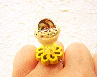 Miniature Food Ring Ice Cream Flower Yellow Miniature Food Jewelry