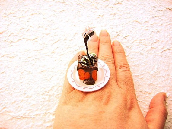 Kawaii Food Ring Chocolate Sauce Ice Cream on Bread Floating Japanese Ring