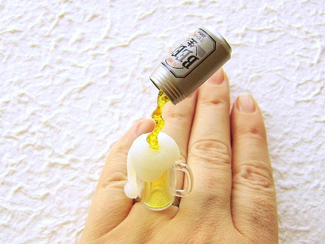 Kawaii Japanese Beer Ring Floating Miniature Food Jewelry