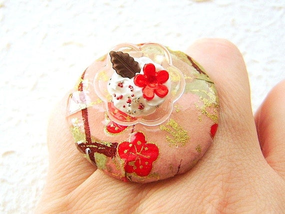 Food Ring Vanilla Ice Cream Chiyogami Paper Miniature Food Jewelry