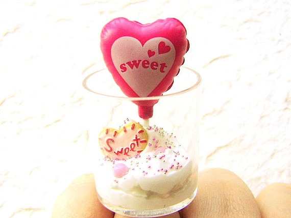 Miniature Food Ring Sweet Pink Hearts Food Jewelry
