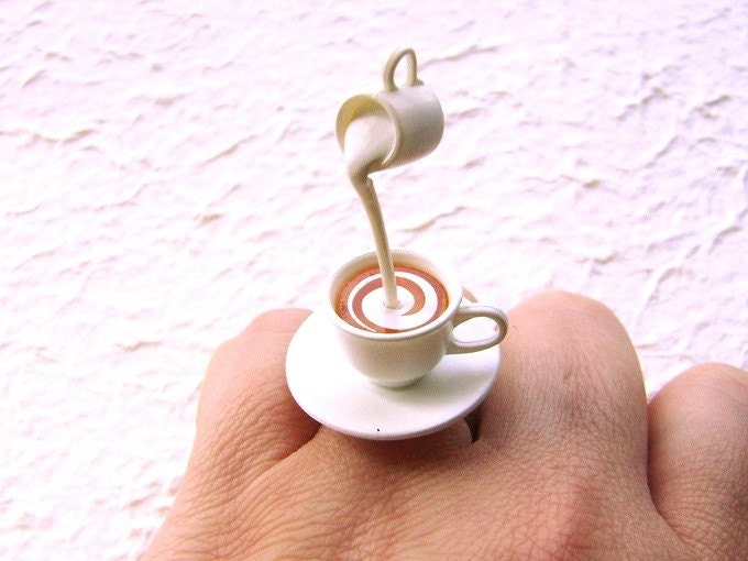 Tea Ring Miniature Food Jewelry Floating Ring Tea With Cream