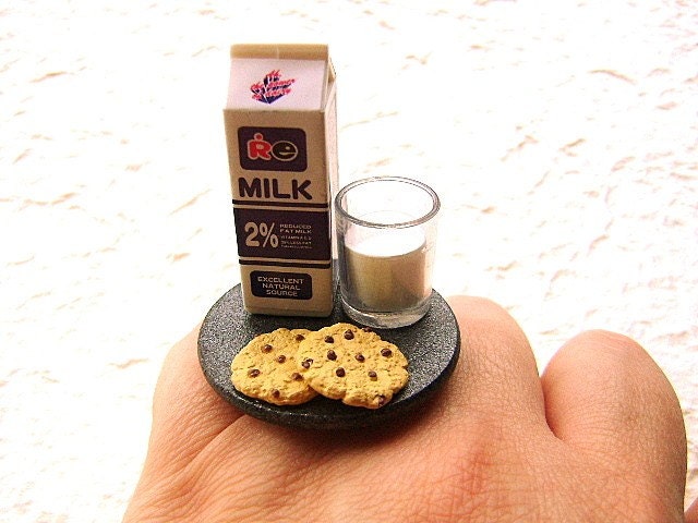 Kawaii Food Ring Cookies Chocolate Milk Miniature Food Jewelry