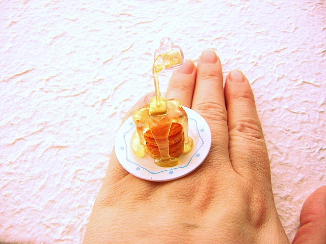 Kawaii Food Ring Pancakes With Syrup Floating Miniature Food Jewelry