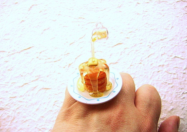Kawaii Food Ring Pancakes With Syrup Floating Miniature Food Jewelry