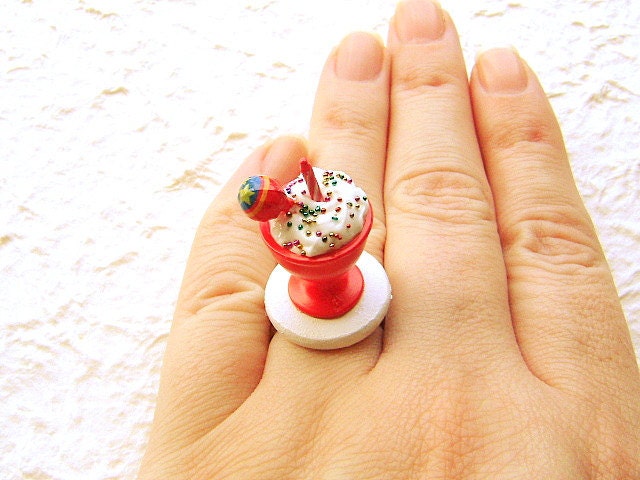 Happy Birthday Ring Ice Cream Candy Miniature Food Jewelry
