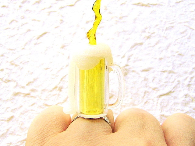 Kawaii Japanese Beer Ring Floating Miniature Food Jewelry