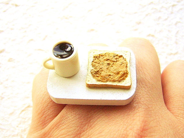 Cofffee Ring Miniature Food Jewelry Peanut Butter Toast SALE