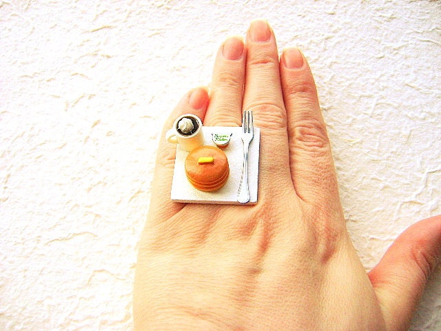 Miniature Food Ring Coffee Pancakes Cute Food Jewelry