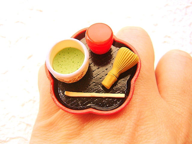 Traditional Japanese Food Ring Matcha Tea Ceremony Miniature Food Jewelry