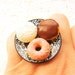 Kawaii Cute Japanese Ring Donuts Black Plate Miniature Food Jewelry