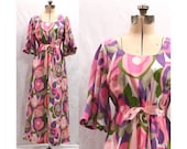 Vintage Oahu Pink Sunrise 60s Maxi Dress