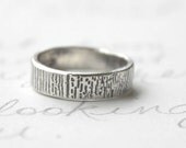 mens wedding band . mens woodgrain band ring . recycled silver ring . custom ring with personalized with inner message . free shipping