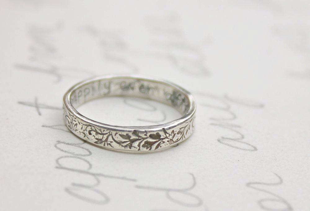 thin wedding band ring with vines . recycled silver leaf wedding bands . engraved message rings . made to order - peacesofindigo thin wedding band ring with vines . recycled silver leaf wedding bands . engraved message rings . made to order - peacesofindigo