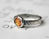rose cut sapphire ring .  orange sapphire paisley engagement ring . alternative commitment ring . ready to ship size 5.5 free shipping