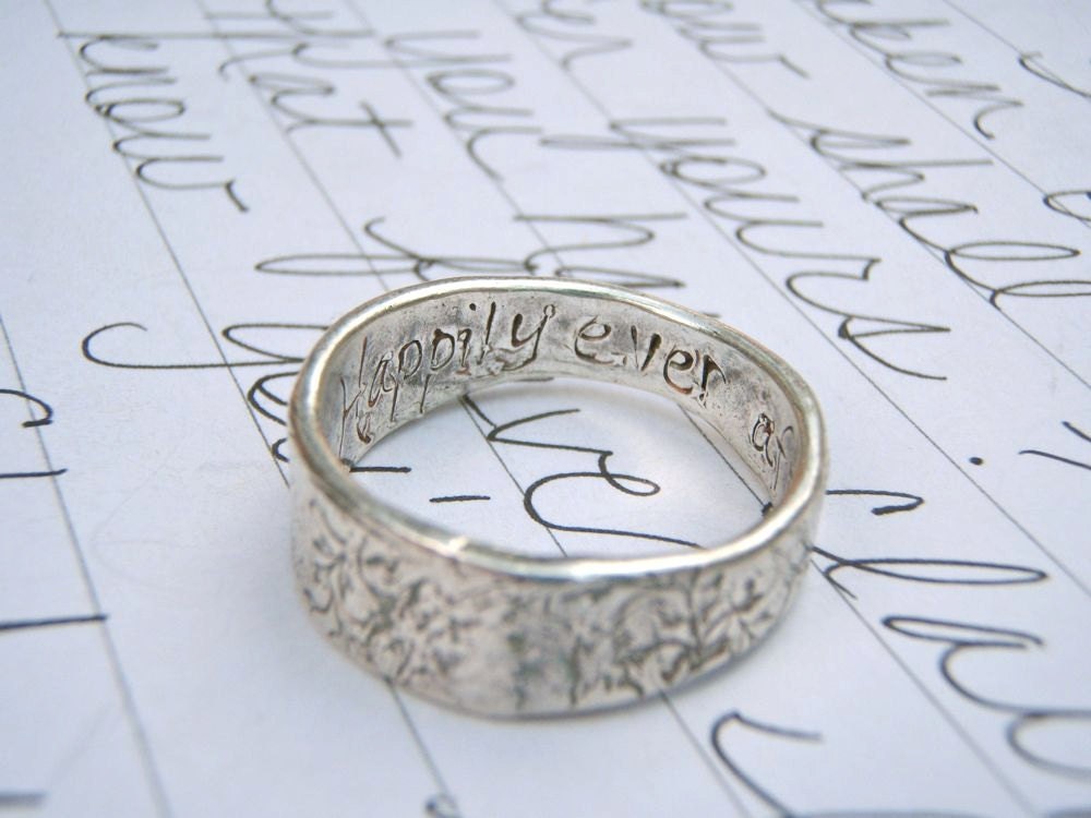 happily ever after womens ring . thick recycled silver . custom personalized words inside by peacesofindigo