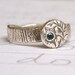tiny blue sapphire engagement ring . woodgrain wedding ring . rustic sapphire engagement ring
