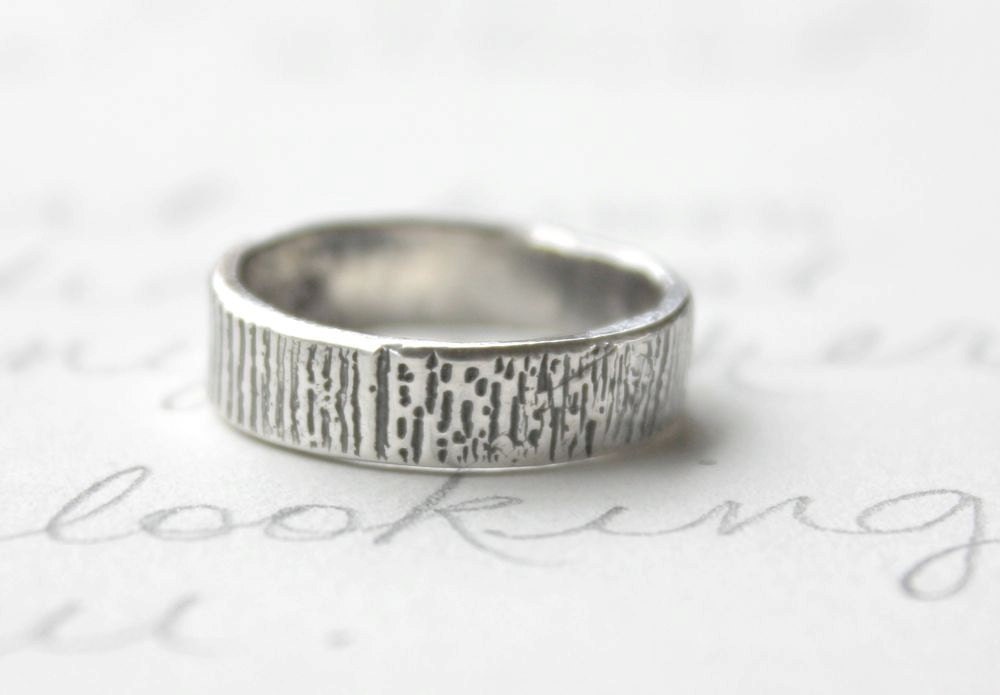 mens wedding band . mens woodgrain band ring . recycled silver ring . custom ring with personalized with inner message . free shipping