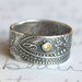 wide paisley wedding band with sapphire . wide recycled silver wedding band . bohemian paisley ring . enjoy the journey ready to ship size 5