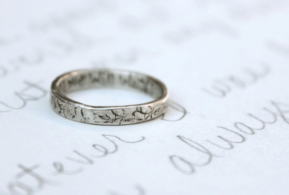 purity ring . true love will wait ring . vine textured silver skinny band . thin stacking . custom size personalized ring by peacesofindigo