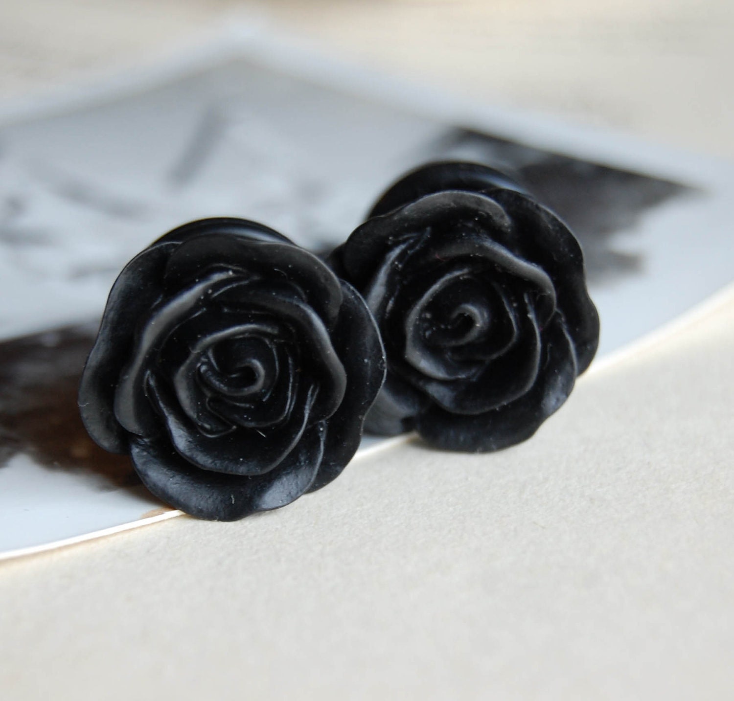 Half Inch (13mm) Black Rose Flower Plugs-for stretched ears