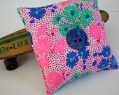 Recycled Skateboard Novelty Button Throw Pillow-Vintage Pink Polka Dots