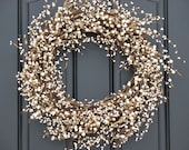 Shabby Chic Wreath - Cream Berry Wreath - Summer Wreath - Year Round Door Decor