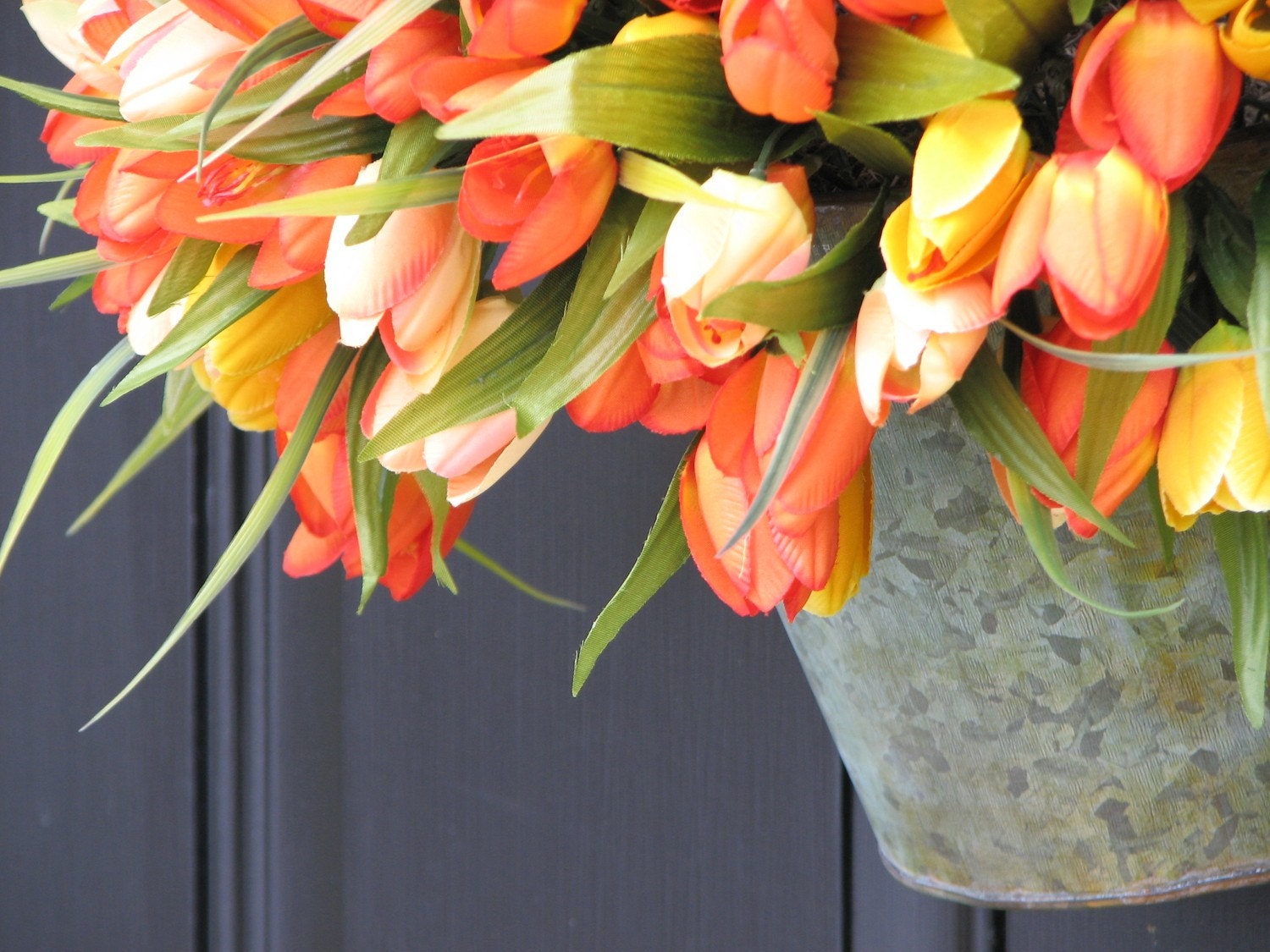 Spring Tulips - Bucket of Spring Tulips - Front Door Wreath