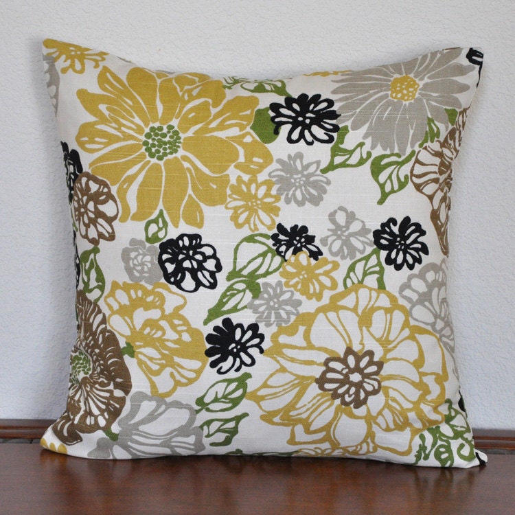 Yellow Gray and Black and Pale Green on a Natural Background 20x20 Pillow Cover