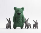 Felted mossy jade green bear brooch