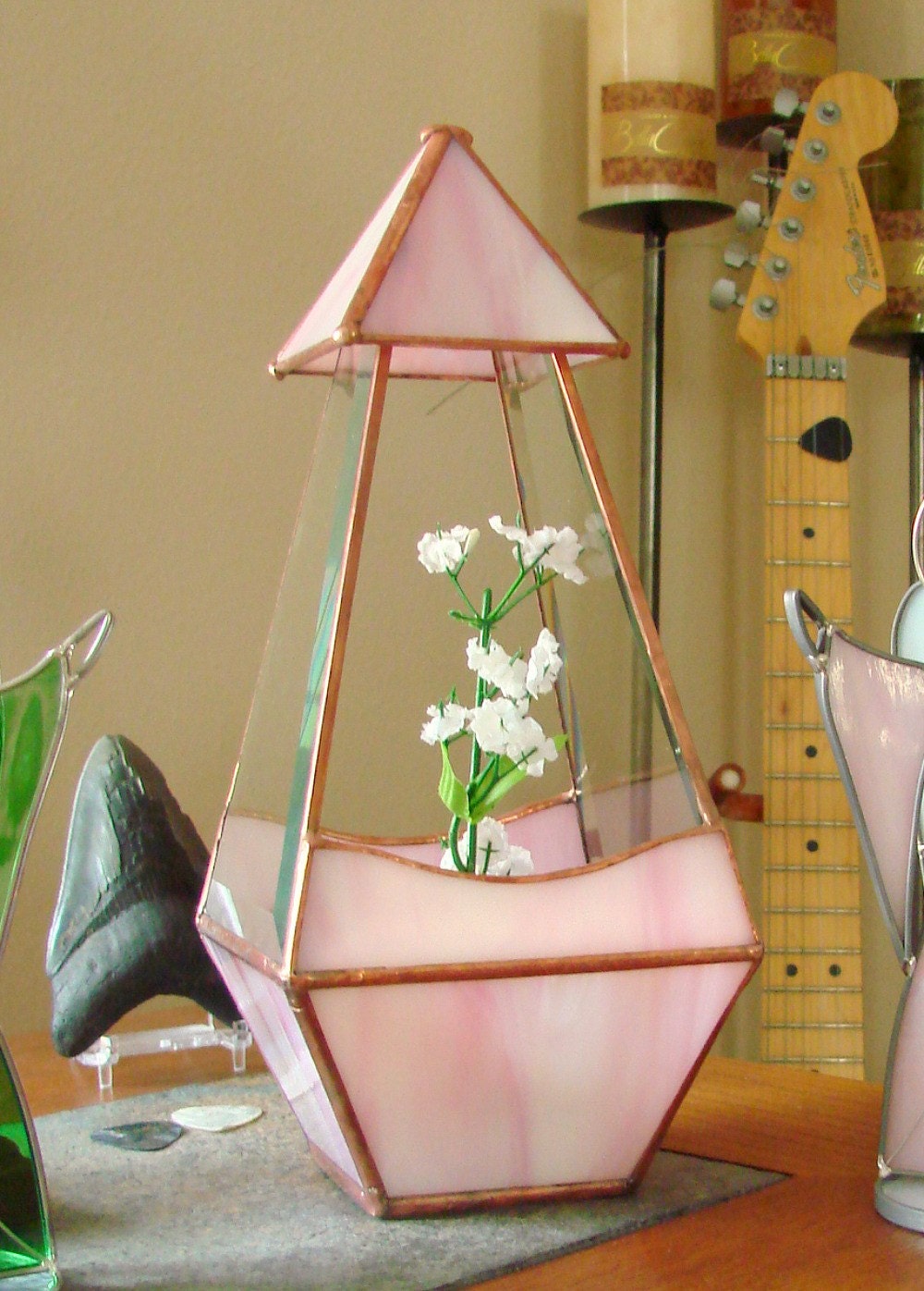Little Pink Tower - Stained Glass Terrarium/Planter Pyramid Design