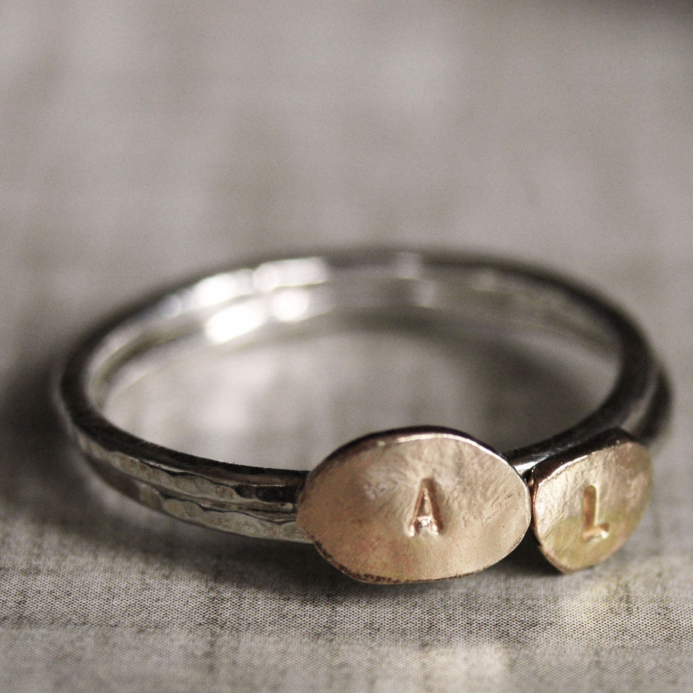 Personalized 14k gold filled and Sterling Silver hand stamped stackable Love Letter ring - Made to Order