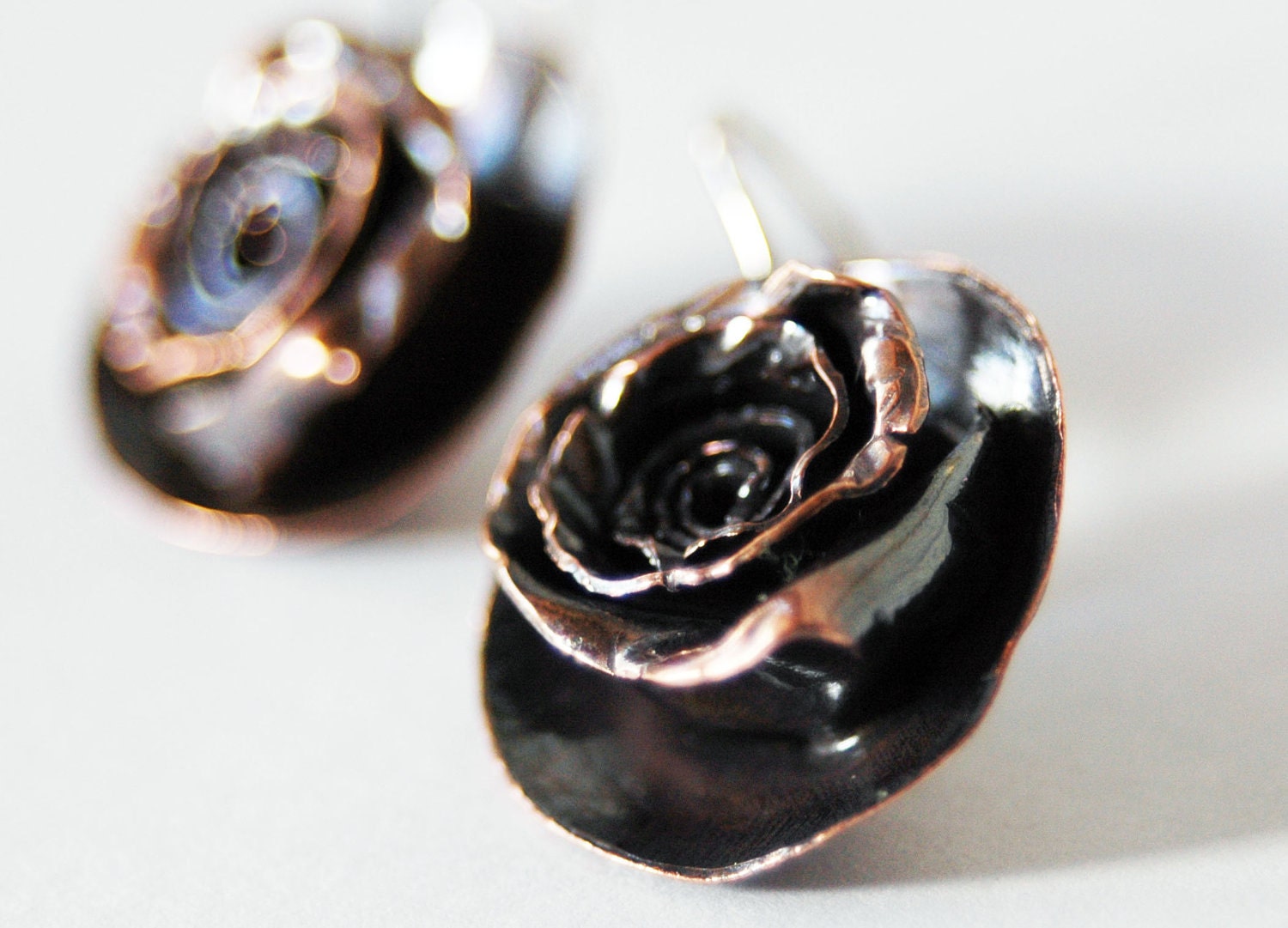 Copper and Sterling Silver Rose Bud earrings