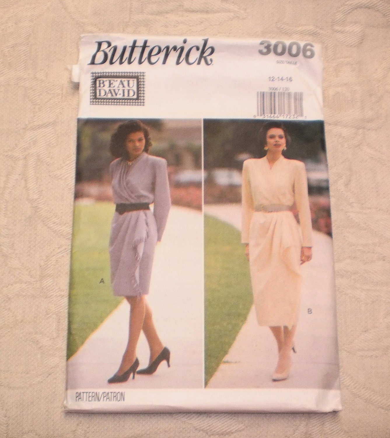 Vintage Sewing Pattern Butterick 3006 Beau David Wrap Secretary Business Dress Self Fringed Skirt 12 14 16 Uncut FF Factory Fold